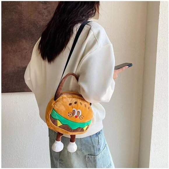 Hamburger Crossbody Purse Plush Mini Handbag for Girls Teens Women - Picture 3 of 3
